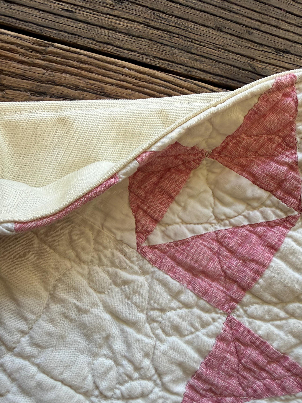 Vintage heirloom quilt Christmas stockings muted red and white