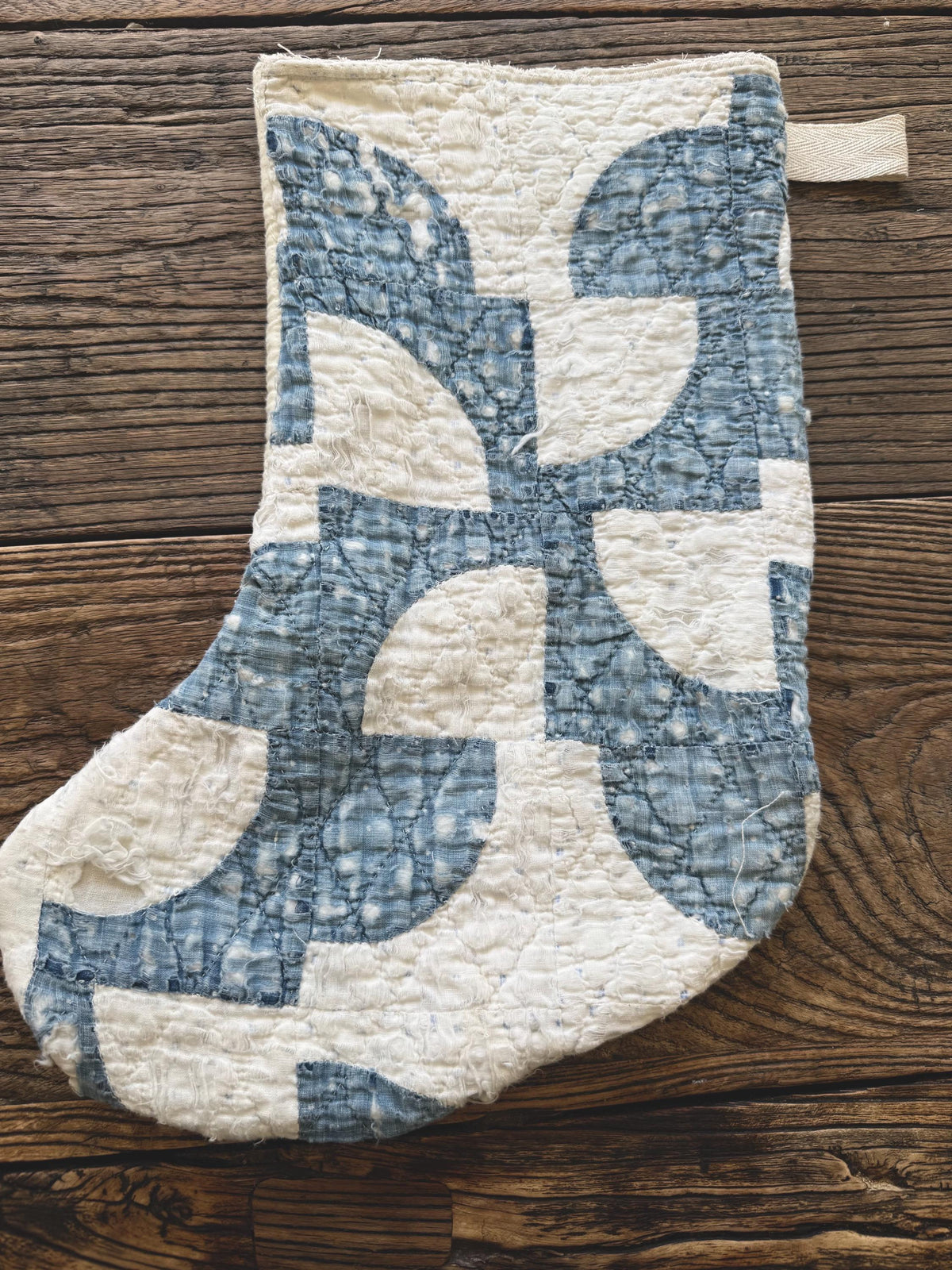 Antique Vintage Heirloom Handmade Indigo Quilt Stockings
