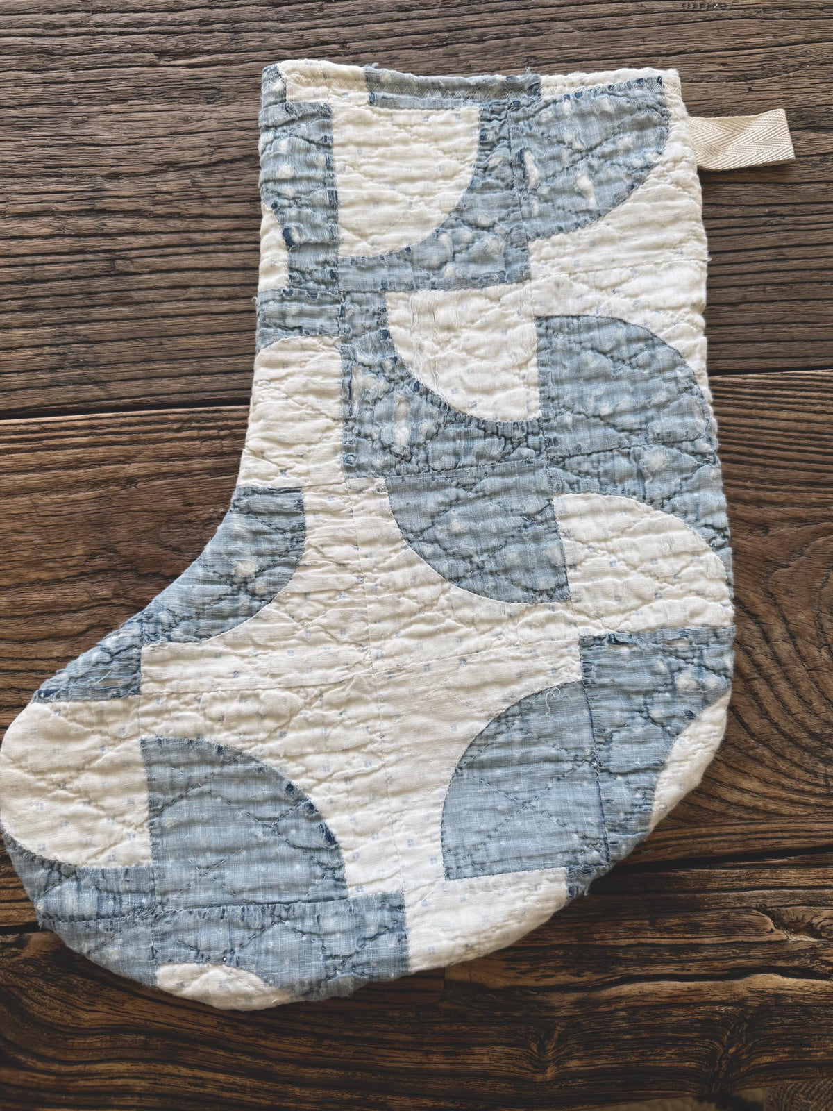 Antique Vintage Heirloom Handmade Indigo Quilt Stockings