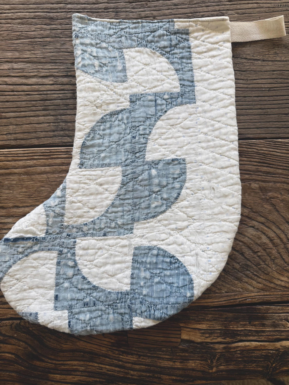 Antique Vintage Heirloom Handmade Indigo Quilt Stockings