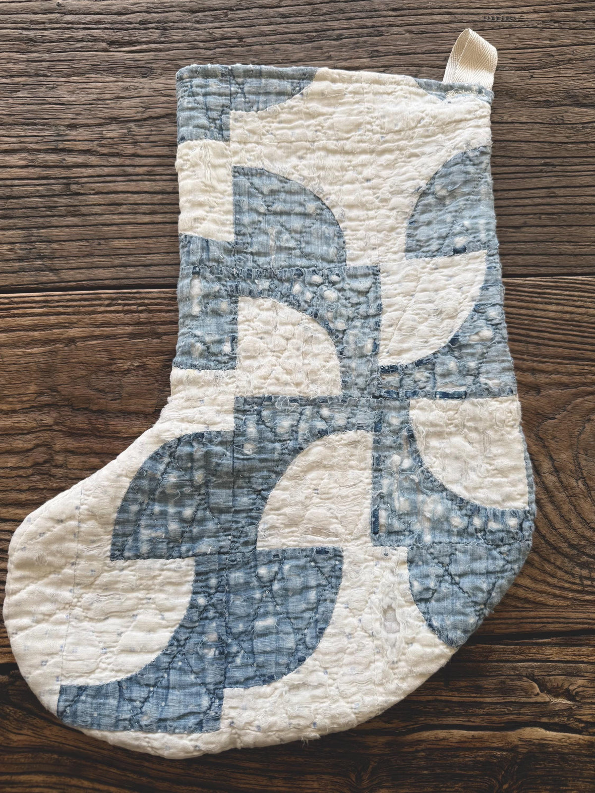 Antique Vintage Heirloom Handmade Indigo Quilt Stockings