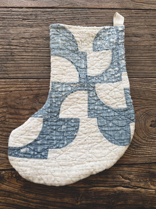 Antique Vintage Heirloom Handmade Indigo Quilt Stockings