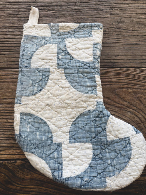 Antique Vintage Handmade Indigo Quilt Christmas Stockings