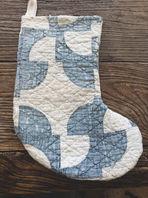 Antique Vintage Handmade Indigo Quilt Christmas Stockings